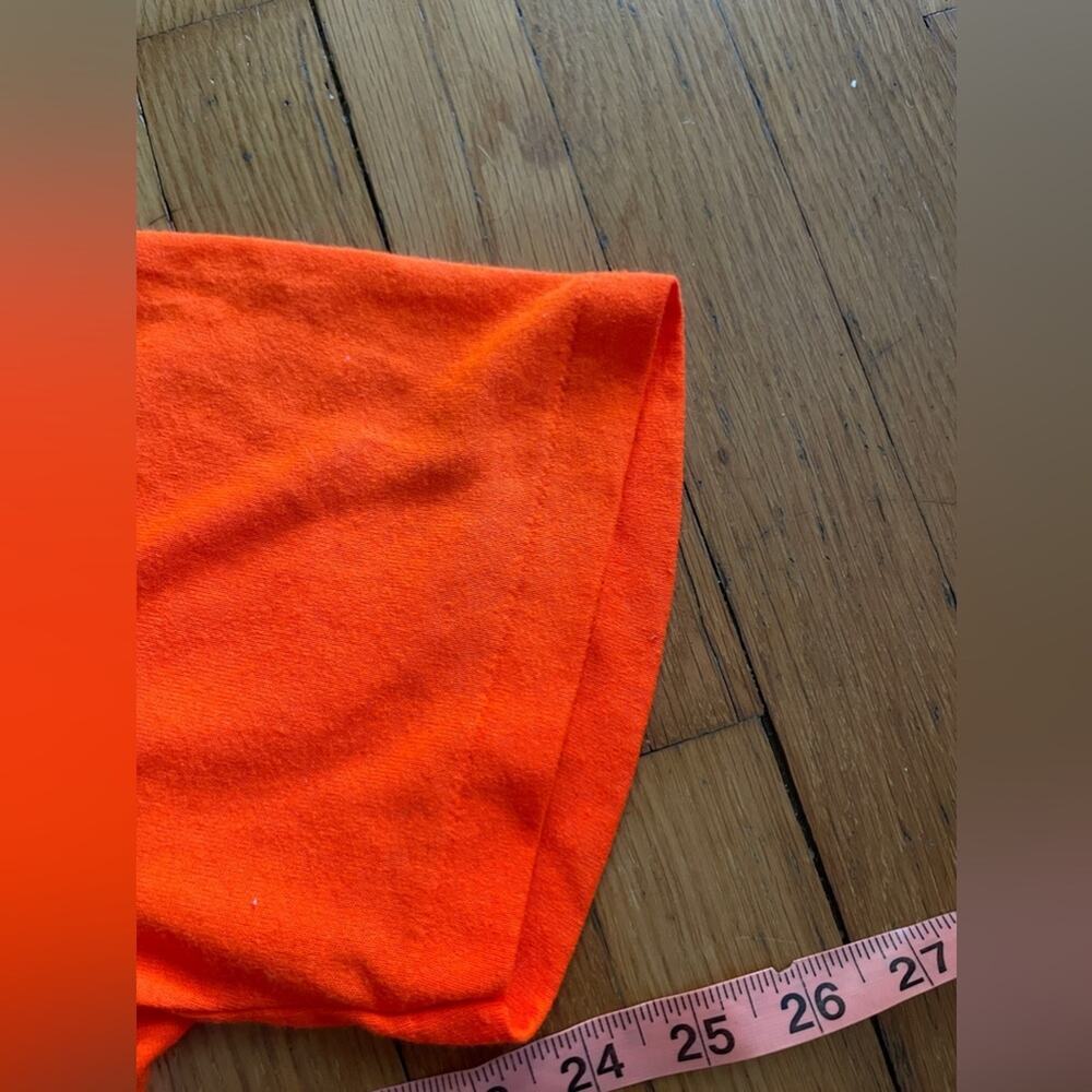 80s Vintage Bright Orange Single Stitch Cotton Poly Blend T Shirt - Sz Large - Picture 7 of 7